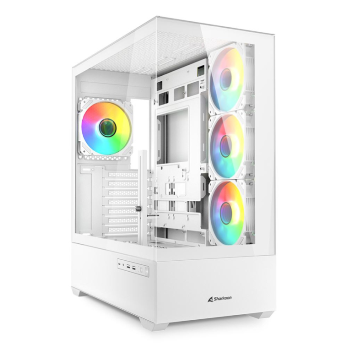 SHARKOON AK6 RGB Blanco Caja ATX con panel lateral de cristal y 4 ventiladores RGB preinstalados SHARKOON AK6 RGB Blanco Caja ATX con panel lateral de cristal y 4 ventiladores RGB preinstalados
