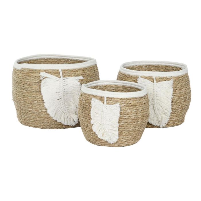 DKD Home Decor Cesta Balines Hecha a Mano con Detalle Macramé de Fibra Algodón Natural Crema 33x33x27 cm Set de 3 0 DKD Home Decor Cesta Balines Hecha a Mano con Detalle Macramé de Fibra Algodón Natural Crema 33x33x27 cm Set de 3 0
