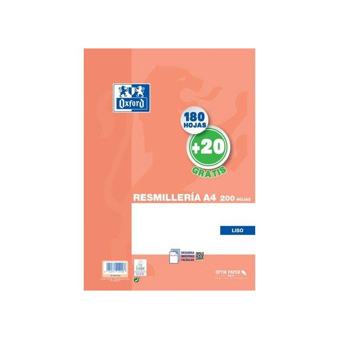 Papel Oxford School A4 200H (180+20) 90Gr Liso Naranja