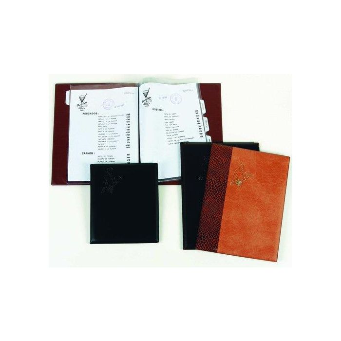 Carpeta Portamenus Iberplas Pvc 4º 6 Fundas Con Pestañas Idiomas Marron Con Cantoneras