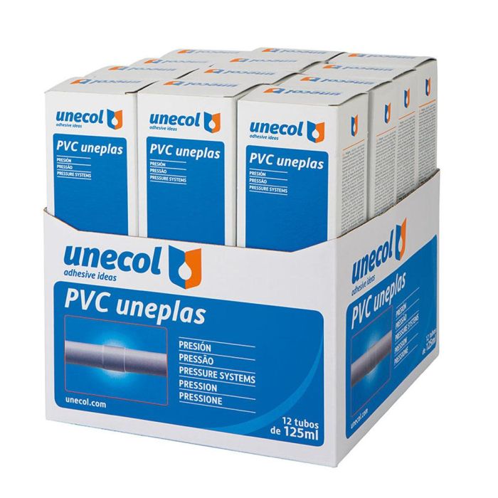 Pvc uneplas, tubo aluminio 125 ml estuche + dispensador a2026 unecol 1