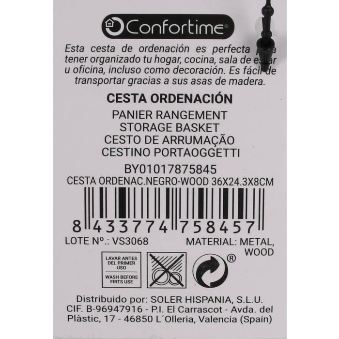 Confortime Cesta Organizadora Negro de Madera, 36.7 x 24.2 x 8.4 cm - Caja de Almacenaje y Ordenación Confortime (6 Unidades)