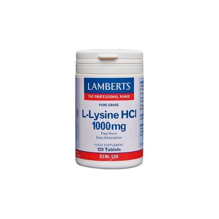 LAMBERTS L-Lisina HCl 1000mg 120 Comprimidos. Aminoácido Esencial de Forma Libre y Fácil Absorción para Veganos