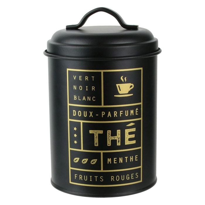 La Boite a Bote Metal "Thé" Lounge, Negro Mate con Ilustraciones Doradas, Tapa, 12x18.5 cm 0 La Boite a Bote Metal "Thé" Lounge, Negro Mate con Ilustraciones Doradas, Tapa, 12x18.5 cm 0