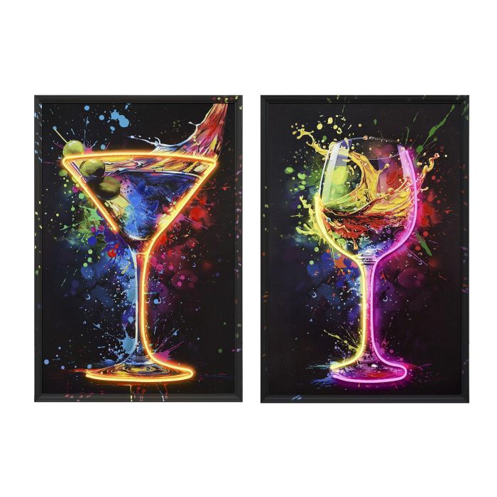 DKD Home Decor Cuadro Decorativo Led de Lienzo Estilo Loft Cocktail Multicolor Negro 93x63x3.7 cm (2 Unidades)