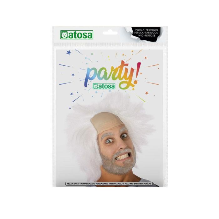 Peluca Científico Loco Blanca 110 gr - Ideal para disfraces de genios chiflados y ciencia ficción 1