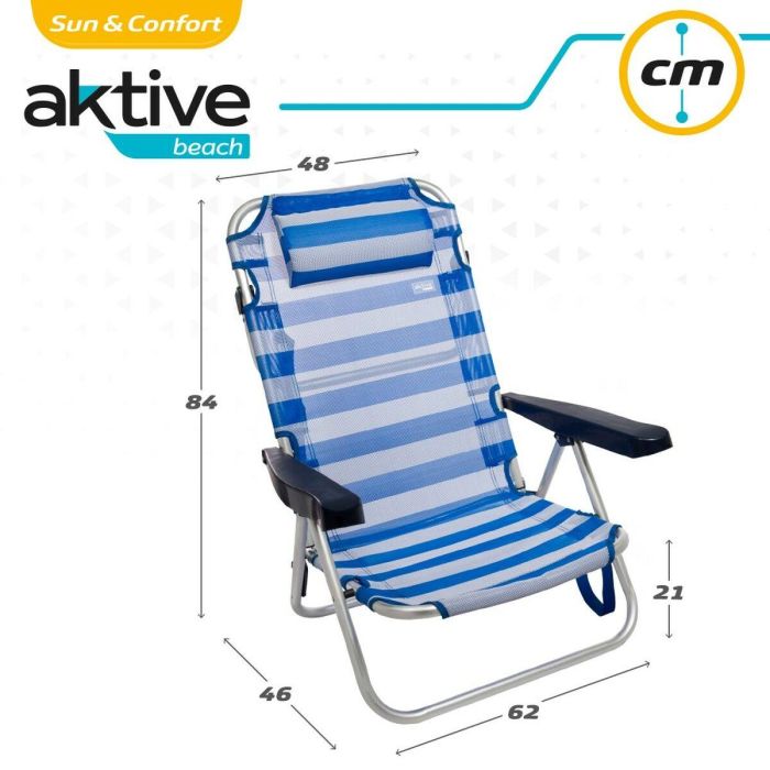 Silla de Playa Aktive Plegable Cojín Blanco Azul 48 x 84 x 46 cm (2 Unidades) 2