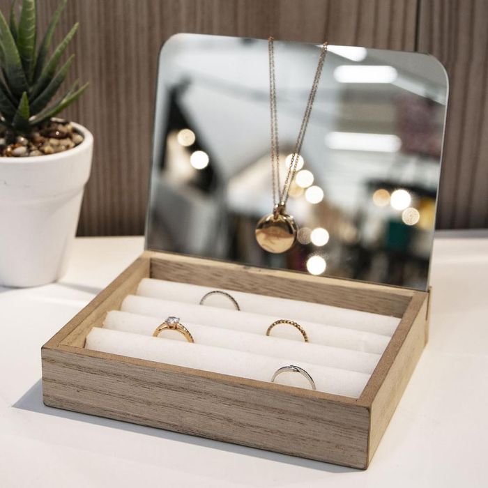 Home Deco Factory Joyero Anillos con Espejo Natural 15x13 cm 2