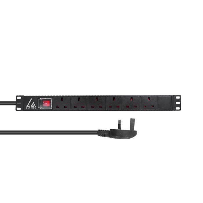 Lanview UK Rack mount 19" power strip, 3m, 1U 13A with 6 x UK sockets Lanview UK Rack mount 19" power strip, 3m, 1U 13A with 6 x UK sockets