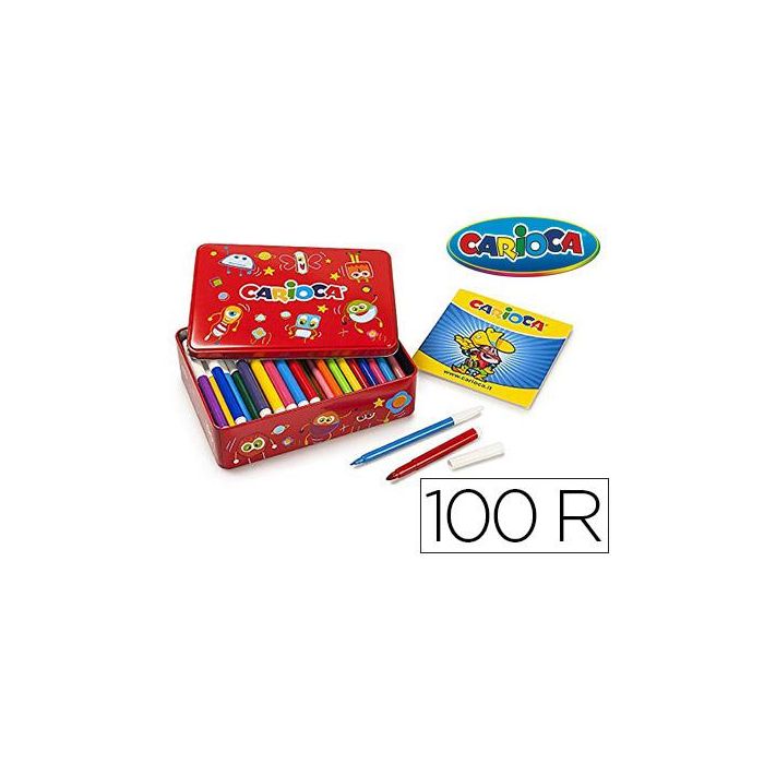 Rotulador Carioca Color Kit Caja Metalica De 100 Unidades Surtidas + Album Colorear