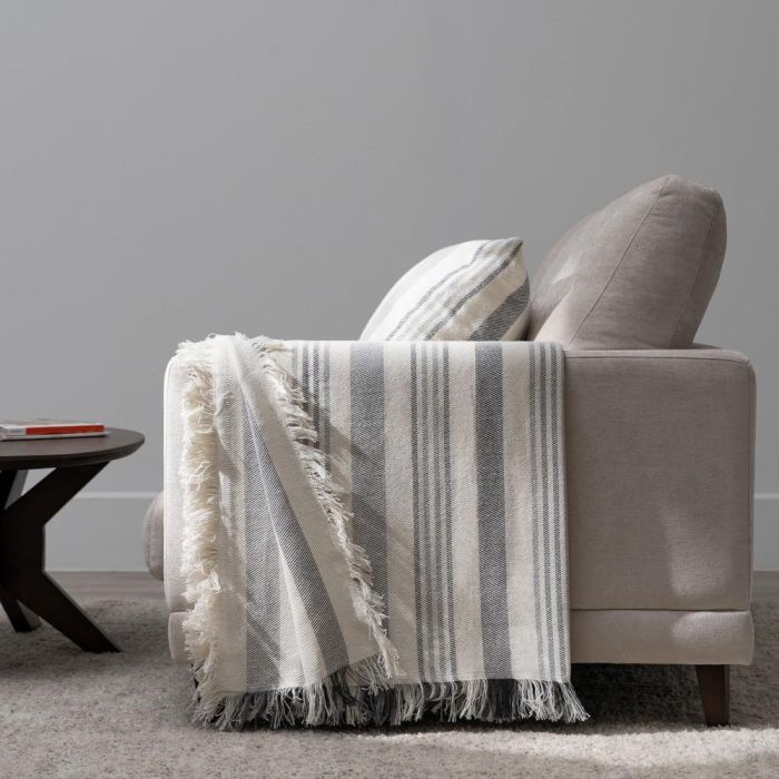 Colcha Rayas Beige-Gris Algodón 250 X 260 cm