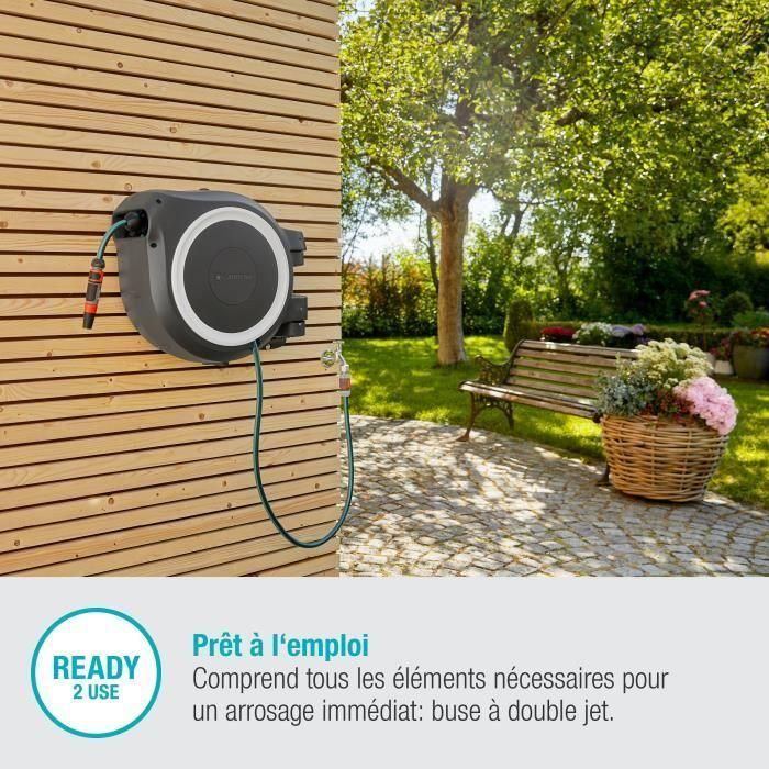 GARDENA Enrollador de manguera automático de pared RollUp M / L 25 m con borde blanco 5