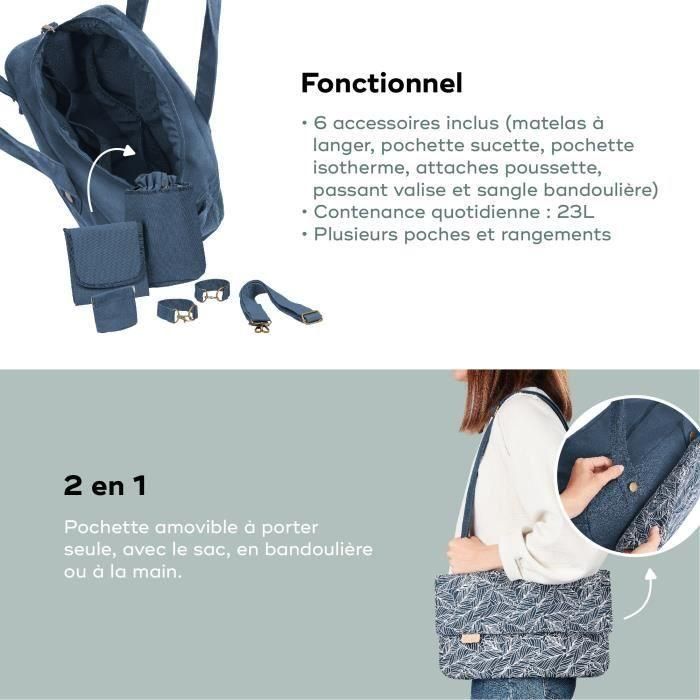 Bolso cambiador Babymoov Day to Day - Moderno y funcional, Capacidad 23L, Muchos bolsillos, 6 accesorios incluidos, Palma 3