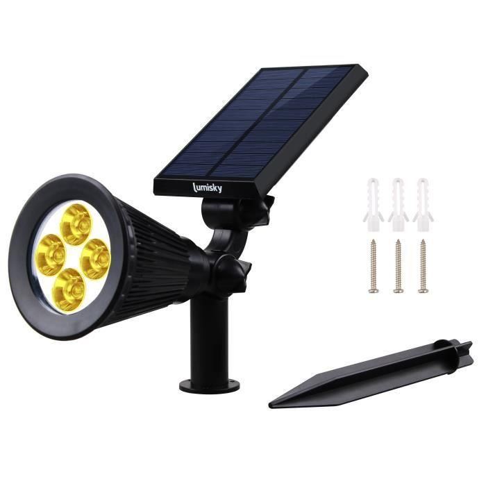 LUMI GARDEN Lote de 2 focos Foco LED de luz solar puntiagudo - Luz blanca cálida - 34 cm 1