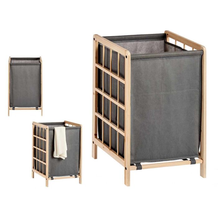 Cesto Ropero Gris Kipit 33x60x39.5 cm - Madera Abeto y Tela Algodón/Lino (12 Unidades)