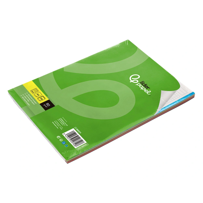Liderpapel Recambio A4 120 Hojas 80gr Cuadro 5mm Sin Margen 4 Taladros Bandas de 5 Colores 4