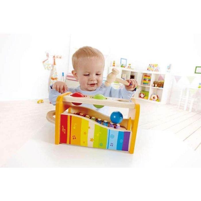 Hape Banco de Musica con Xilofono de Madera, Banco de Juego para Golpear Bolas, 24x15x13,5 cm 4