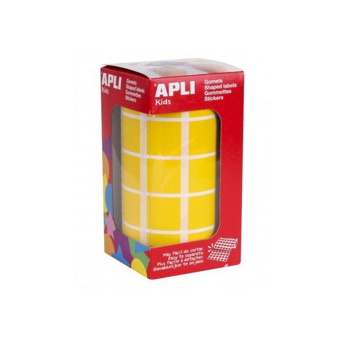 Apli Gomets autoadhesivos cuadrados 20x20 mm, amarillos, rollo de 1770 unidades