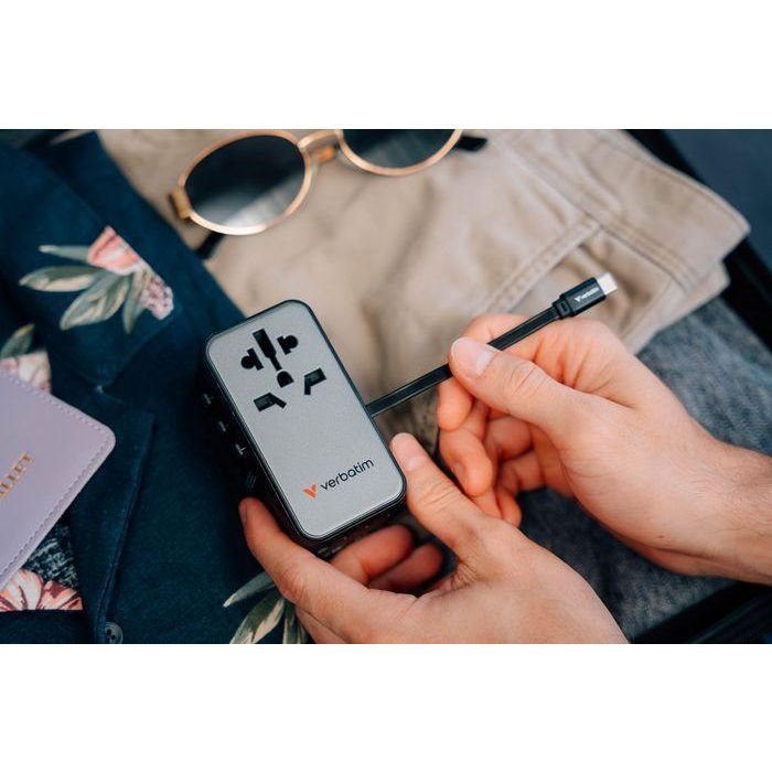 Verbatim Charge 'n' Travel Diamond 85W Retractable Cable CNT-02 Adaptador de Viaje Universal GaN III 15