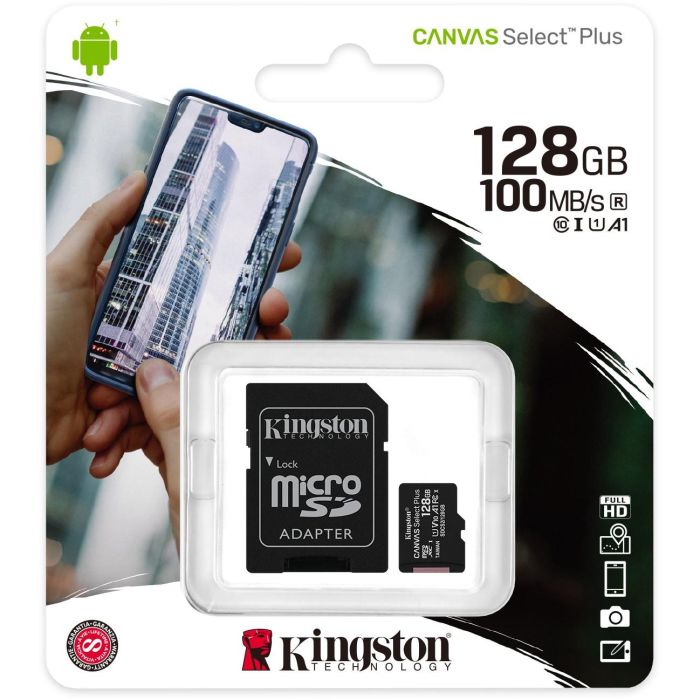 Kingston Canvas Select Plus microSDXC 128 GB Clase 10 UHS-I A1 Optimizada Android, Fotos Alta Resolución y Video Full HD, Adaptador SD 4 Kingston Canvas Select Plus microSDXC 128 GB Clase 10 UHS-I A1 Optimizada Android, Fotos Alta Resolución y Video Full HD, Adaptador SD 4