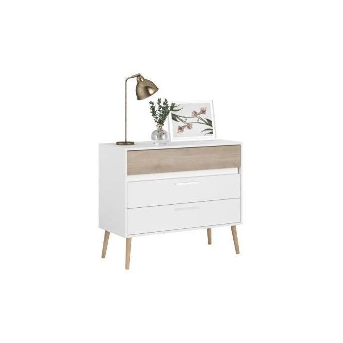 Cómoda - AALBORG - 3 cajones - Blanco - Estilo escandinavo - 90,8 x 40 x 77,5 - PARISOT 2