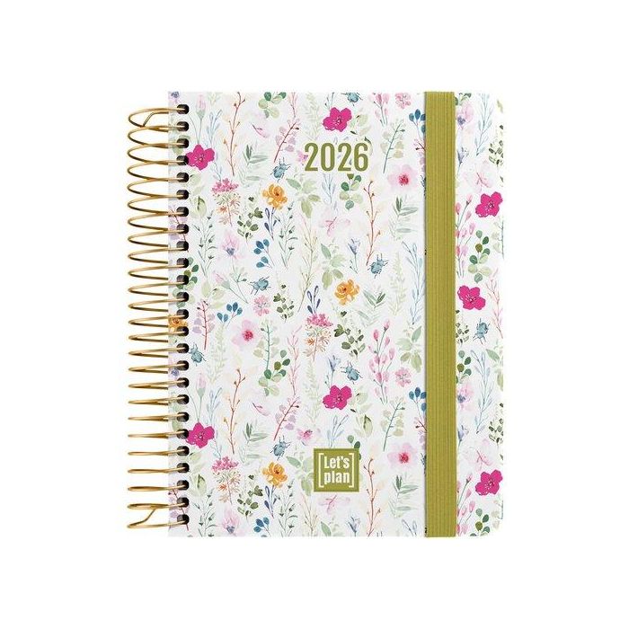 Agenda Anual (2026) Grafoplas Design Espiral Tapa Extra Con Goma A6 150X120 S/V Wildflowers