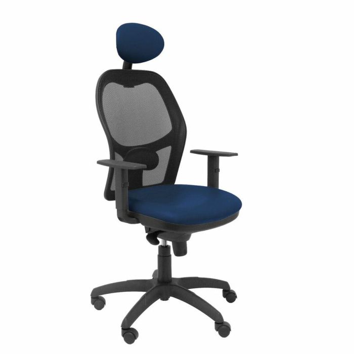 PIQUERAS Y CRESPO Silla Jorquera malla negra asiento similpiel azul marino con cabecero fijo PIQUERAS Y CRESPO Silla Jorquera malla negra asiento similpiel azul marino con cabecero fijo