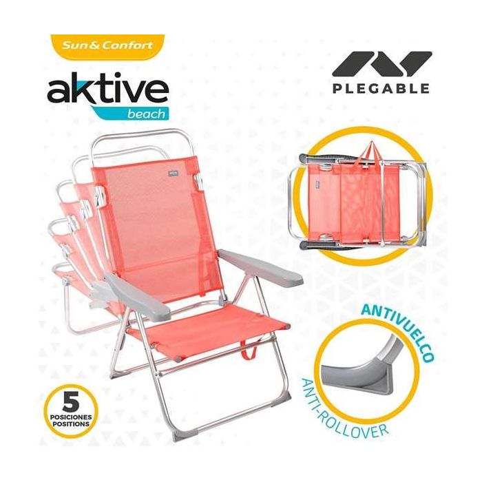 Color Baby Silla Playa Plegable Aluminio Flamingo 5 Posiciones Textilene 48x57x99 cm 3