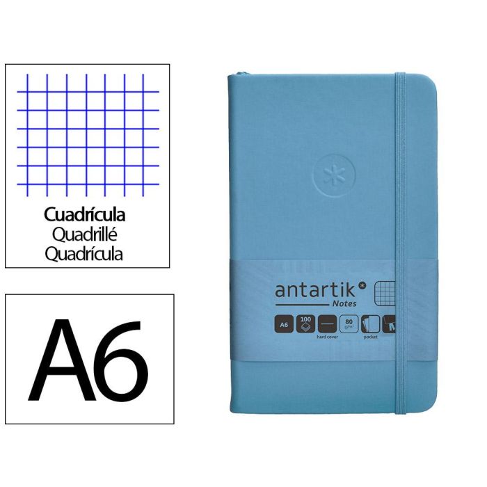 Cuaderno Con Gomilla Antartik Notes Tapa Dura A6 Hojas Cuadricula Azul Claro 100 Hojas 80 gr Fsc