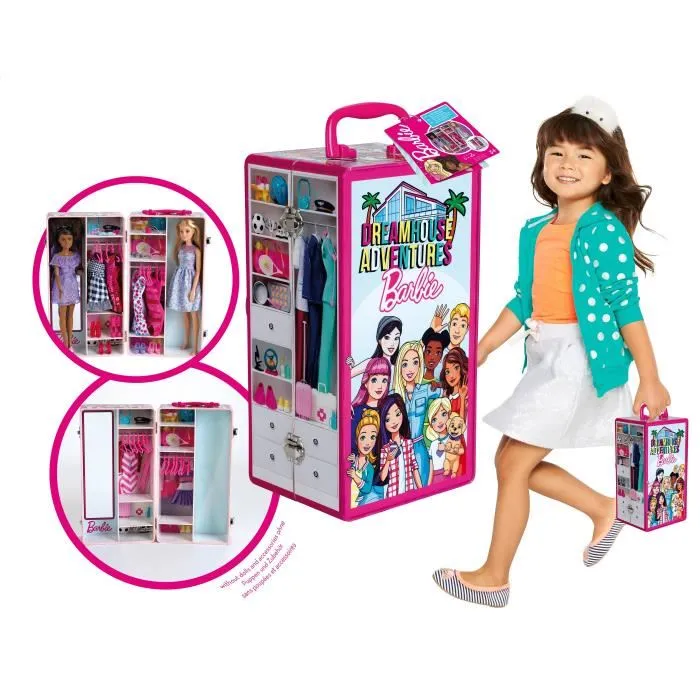 Barbie Maletín de Gabinete para Muñecas con Espejo y Rieles para Guardar Ropa y Accesorios, Incluye 12 Perchas 3 Barbie Maletín de Gabinete para Muñecas con Espejo y Rieles para Guardar Ropa y Accesorios, Incluye 12 Perchas 3
