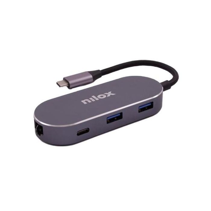 Nilox Docking Station USB-C a HDMI, USB 3.0, LAN, PD - Aluminio Gris