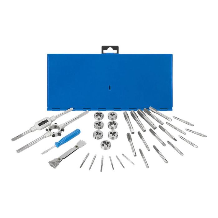 Workpro Juego de Machos y Terrajas 32 Piezas Reparación Roscas Internas y Externas Acero Tratado Térmicamente con Caja de Metal 1