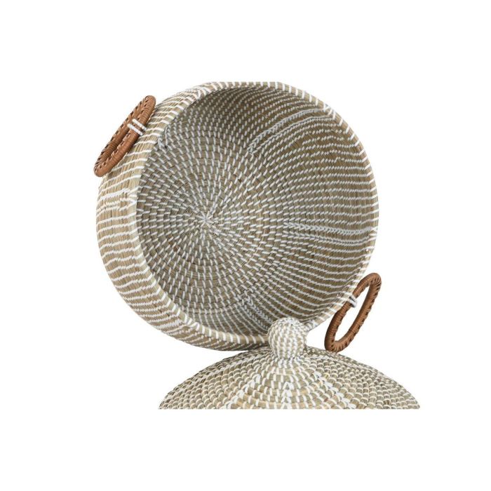 DKD Home Decor Cesta Decorativa Boho Hecha a Mano de Seagrass y Ratan Natural y Blanco Set de 2, 41x41x59 cm 1