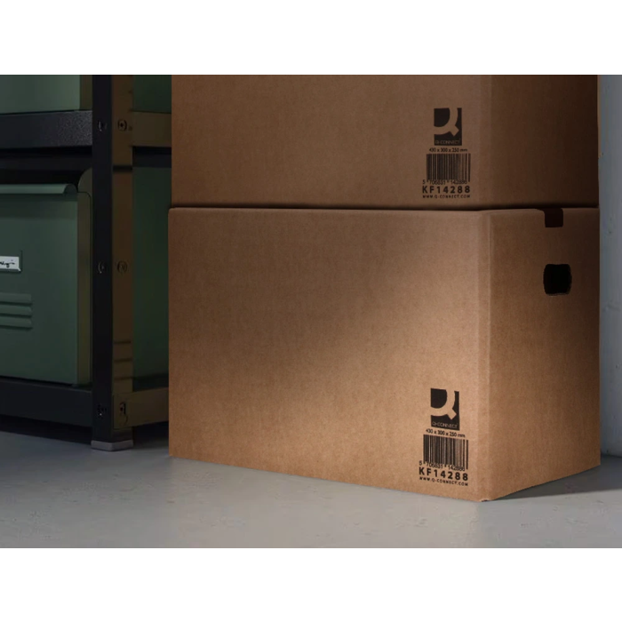 Q-connect Caja para embalar 500x400x300 mm con fondo automático y asas de cartón canal simple 5mm color kraft 10