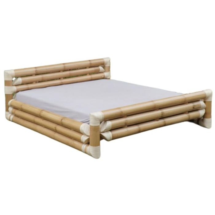 DKD Home Decor Cama Tropical de Bambú y Ratan - Para Colchón 180x200 cm - Dimensiones: Largo 220 x Alto 74 x Ancho 202.5 cm