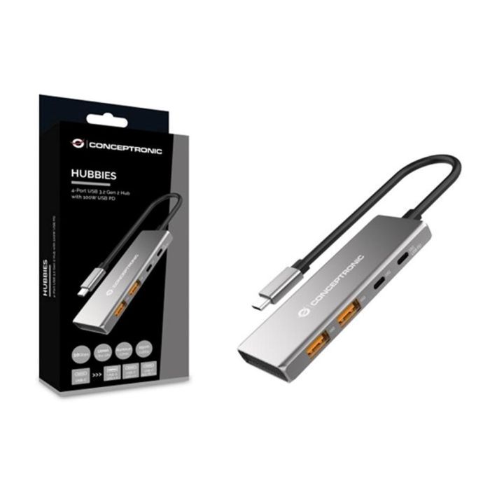 Conceptronic HUBBIES15G Hub Usb Tipo C con 2 Puertos USB-C y 2 USB-A, USB 3.2 Gen 2 (10 Gb/s), Soporte PD 100W 1