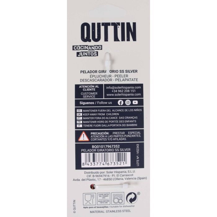 Quttin Pelador Giratorio de Acero Inoxidable Plateado para Frutas y Verduras Utensilio de Cocina 17 x 7 x 2 cm (12 Unidades) 3