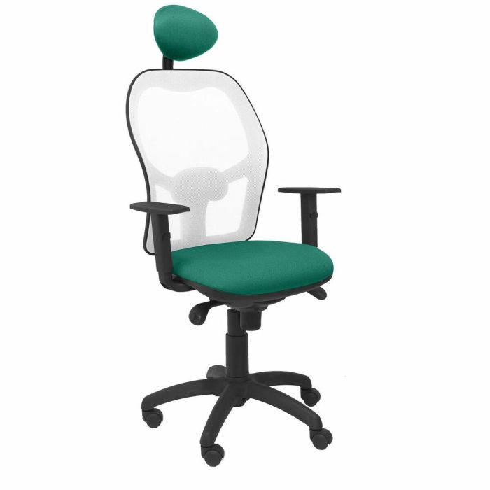 PIQUERAS Y CRESPO Silla Jorquera malla blanca asiento bali verde esmeralda con cabecero fijo PIQUERAS Y CRESPO Silla Jorquera malla blanca asiento bali verde esmeralda con cabecero fijo