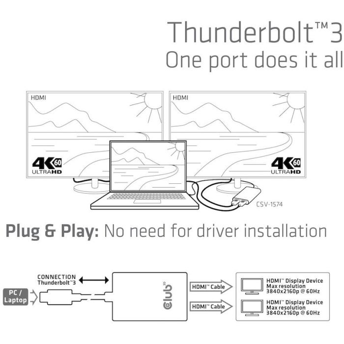 Club3D Adaptador Thunderbolt 3 a 2x HDMI 2.0 4K@60Hz activo USB-C para Mac y PC (3840x2160 Píxeles) 7 Club3D Adaptador Thunderbolt 3 a 2x HDMI 2.0 4K@60Hz activo USB-C para Mac y PC (3840x2160 Píxeles) 7