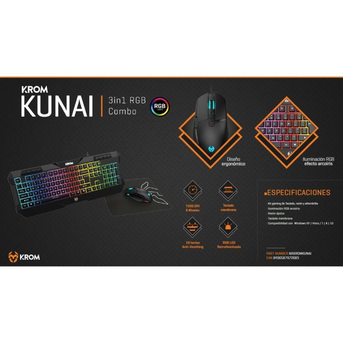 Teclado y Ratón Gaming Krom Kunai Qwerty Español 1 Teclado y Ratón Gaming Krom Kunai Qwerty Español 1