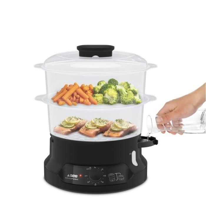 SEB VC139800 Minicompact Olla a vapor 6 L, 2 cuencos apilables, Recipiente para arroz + cereales, Temporizador 60 min, Parada automática, Compacto 3