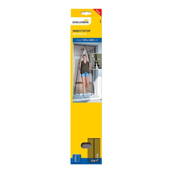 Schellenberg Mosquitera magnética cortina antracita 120x240cm - Cierre automático, sin taladrar, fibra de vidrio 1