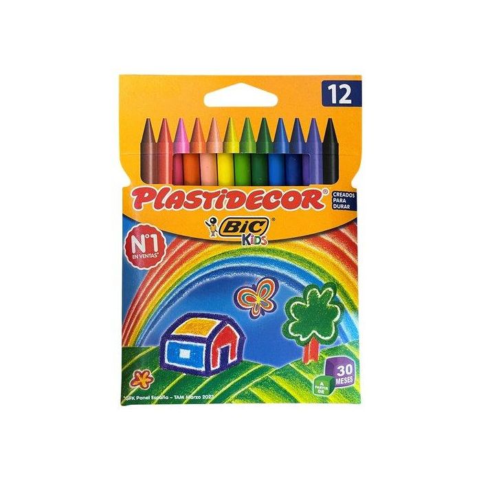 Plastidecor Lápices de Cera Caja 12 Colores Surtidos para Uso Escolar
