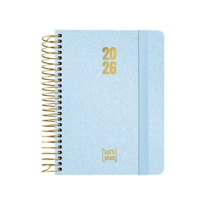 Agenda Anual (2026) Grafoplas Metallic Espiral Tapa Extradura Con Goma A6 170X145 D/P Azul Pastel