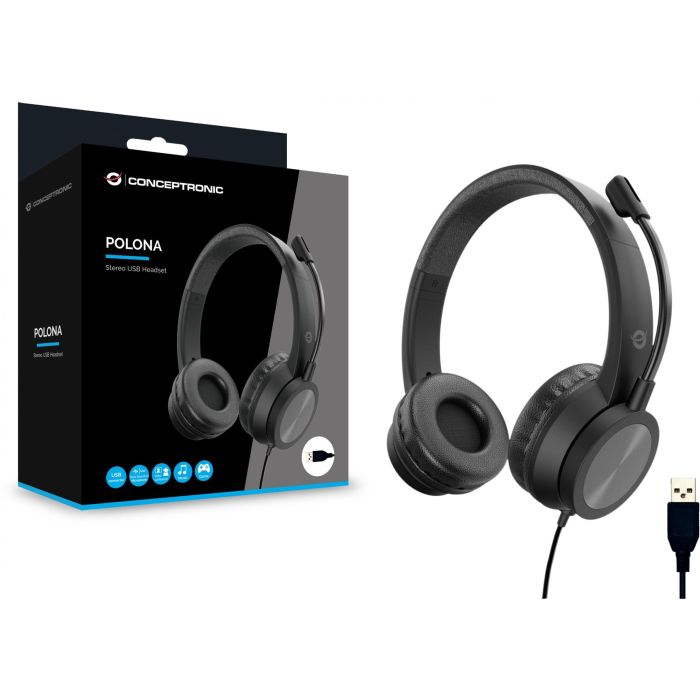 Conceptronic POLONA05B Headset USB-A con Micrófono Estéreo Diadema Negro 2m para Llamadas y Música 6