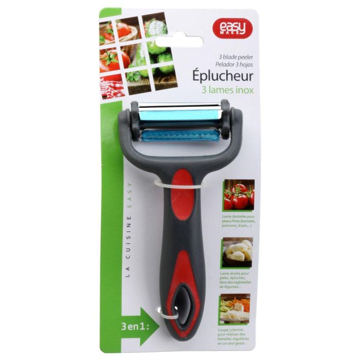 Easy Make Pelador 3 Hojas Diferentes ABS y Acero Inoxidable Mango Antideslizante Cortar Frutas y Verduras 4