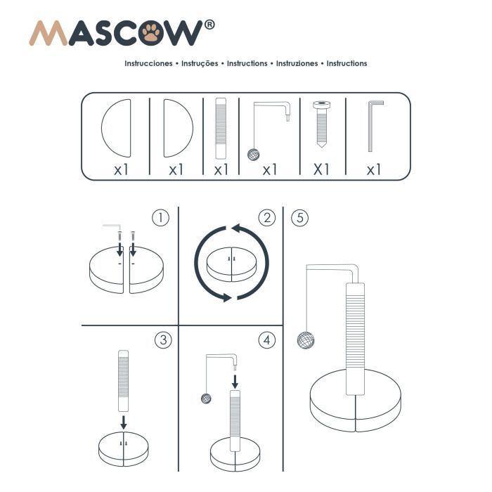 Mascow Rascador para Gatos con Bola, Surtido, Color Gris/Beige, Madera, 40x46x40 cm (Set de 6) 1 Mascow Rascador para Gatos con Bola, Surtido, Color Gris/Beige, Madera, 40x46x40 cm (Set de 6) 1