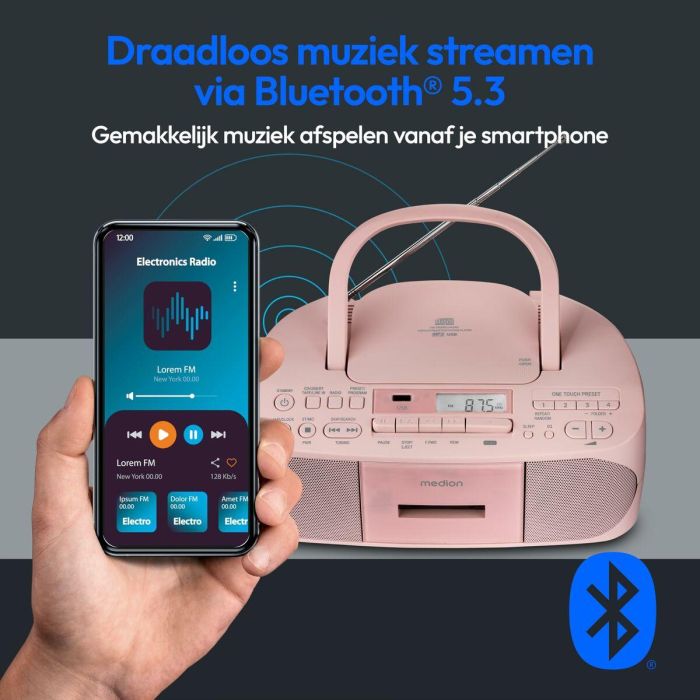Medion AAAQL64901 Radio CD K7 FM portátil con 2x3W RMS de potencia, color rosa 5