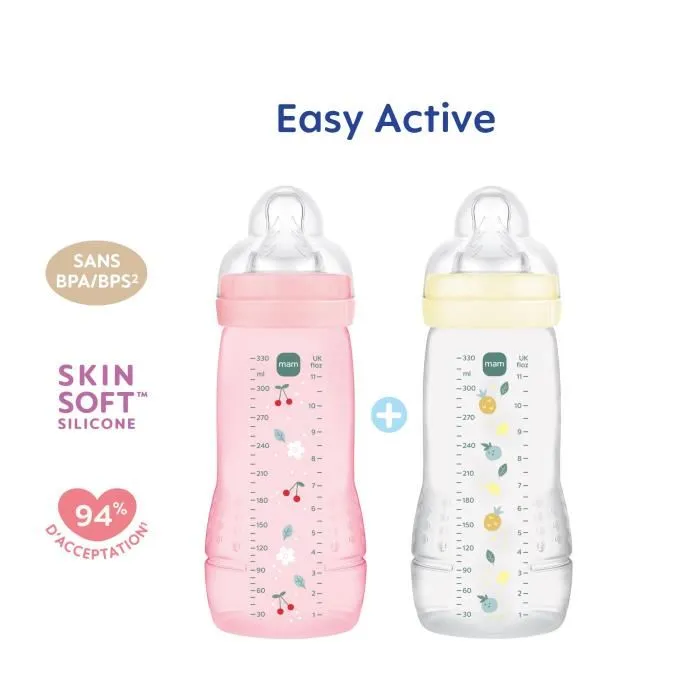 Mam Biberón Easy Active Set 2 uds +6 meses 330ml Tetina X flow Baya Perla MAM9001616858291 1 Mam Biberón Easy Active Set 2 uds +6 meses 330ml Tetina X flow Baya Perla MAM9001616858291 1
