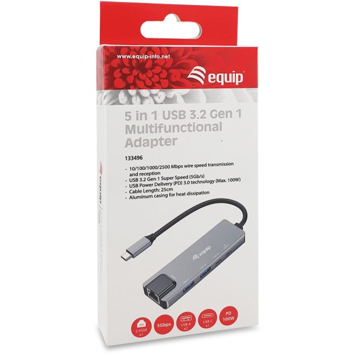Equip Adapter USB-C -> RJ45 10/100/1000/2500 Mbps + USB 3.2 4